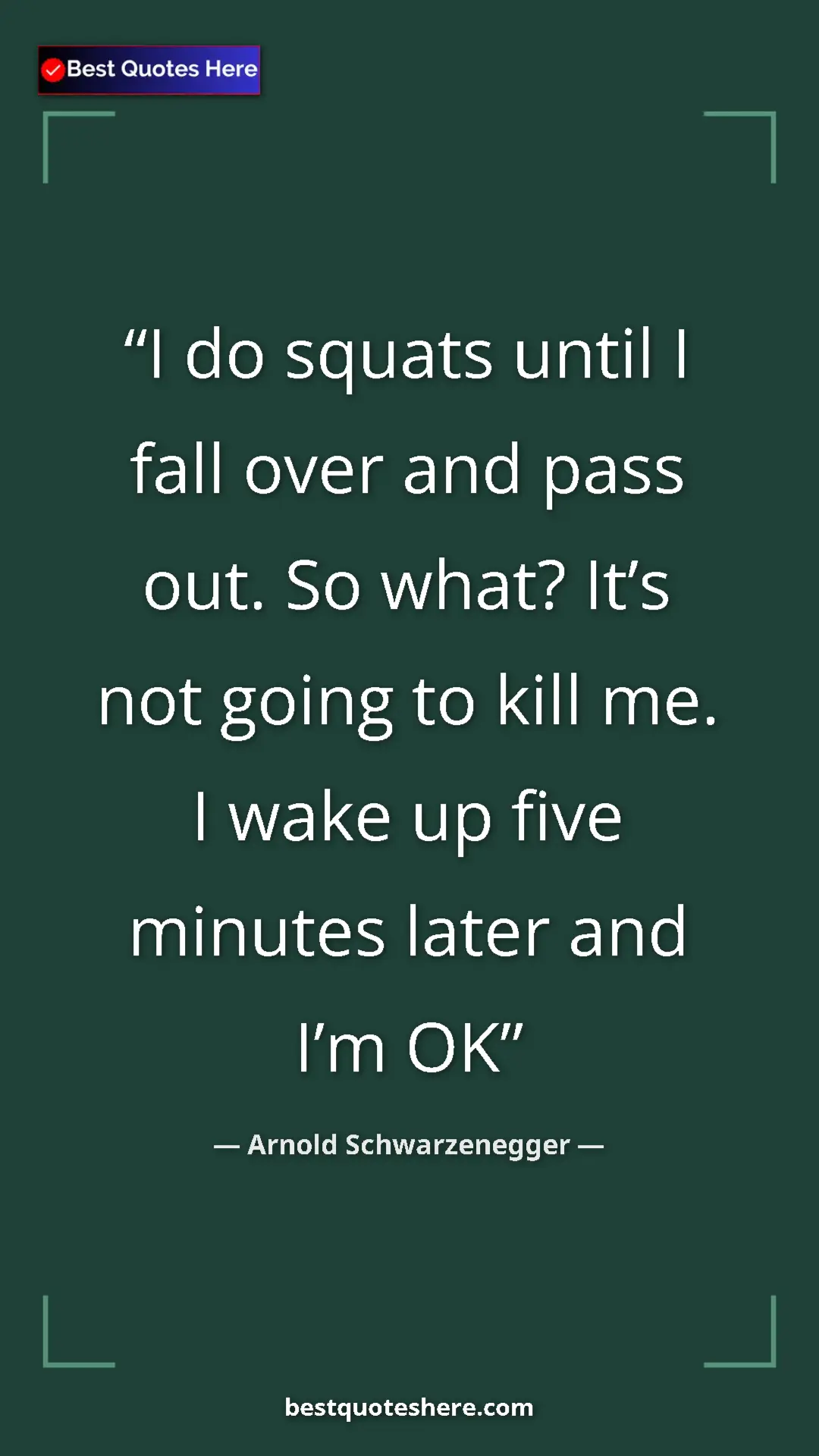 Pinterest quote poster by Arnold Schwarzenegger: "I do squats until I fall over and pass out. So what? It’s..."