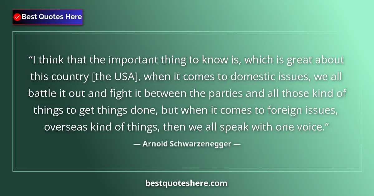 Image for the quote by Arnold Schwarzenegger: I think that the important thing to know is, which is great about this country [the USA], when it co...