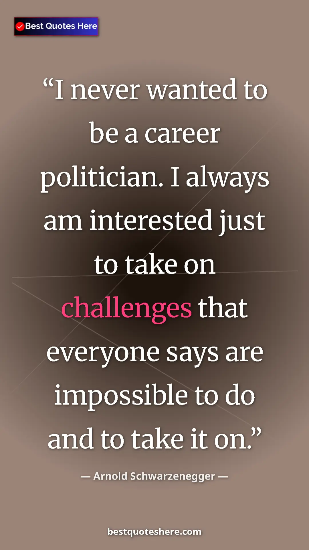 Pinterest quote poster by Arnold Schwarzenegger: "I never wanted to be a career politician. I always am..."