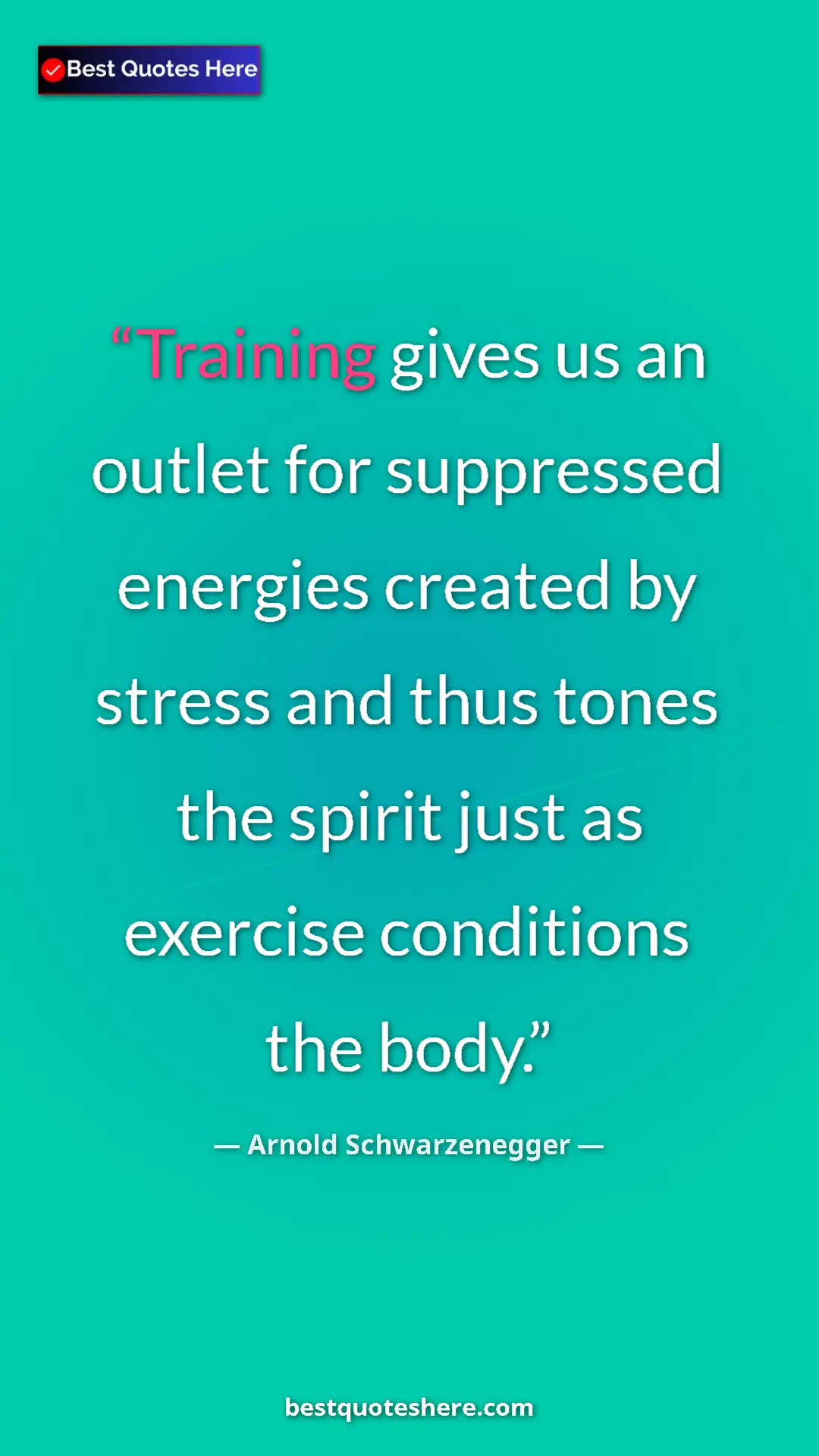 Pinterest quote poster by Arnold Schwarzenegger: "Training gives us an outlet for suppressed energies created..."