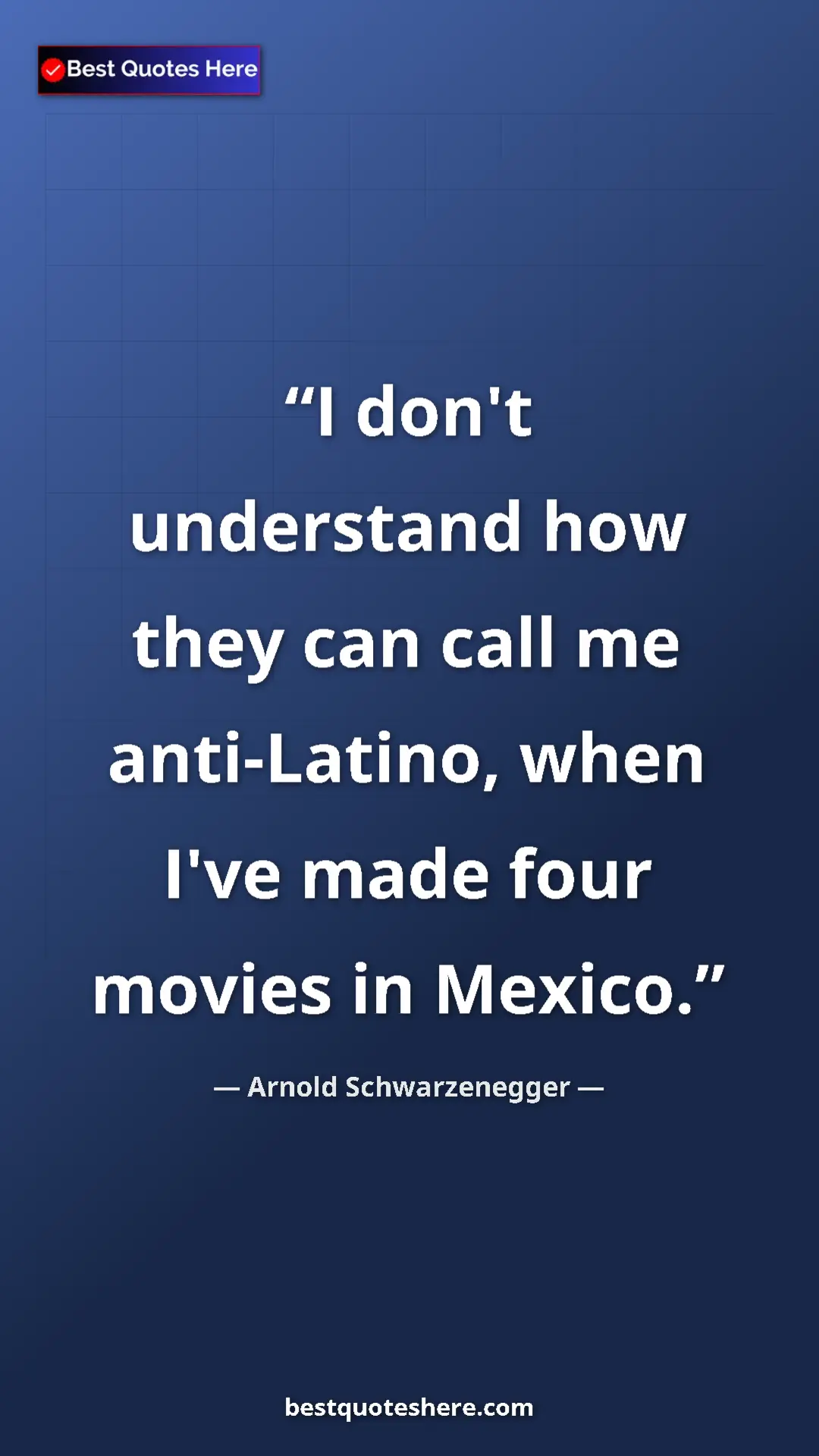 Pinterest quote poster by Arnold Schwarzenegger: "I don't understand how they can call me anti-Latino, when..."