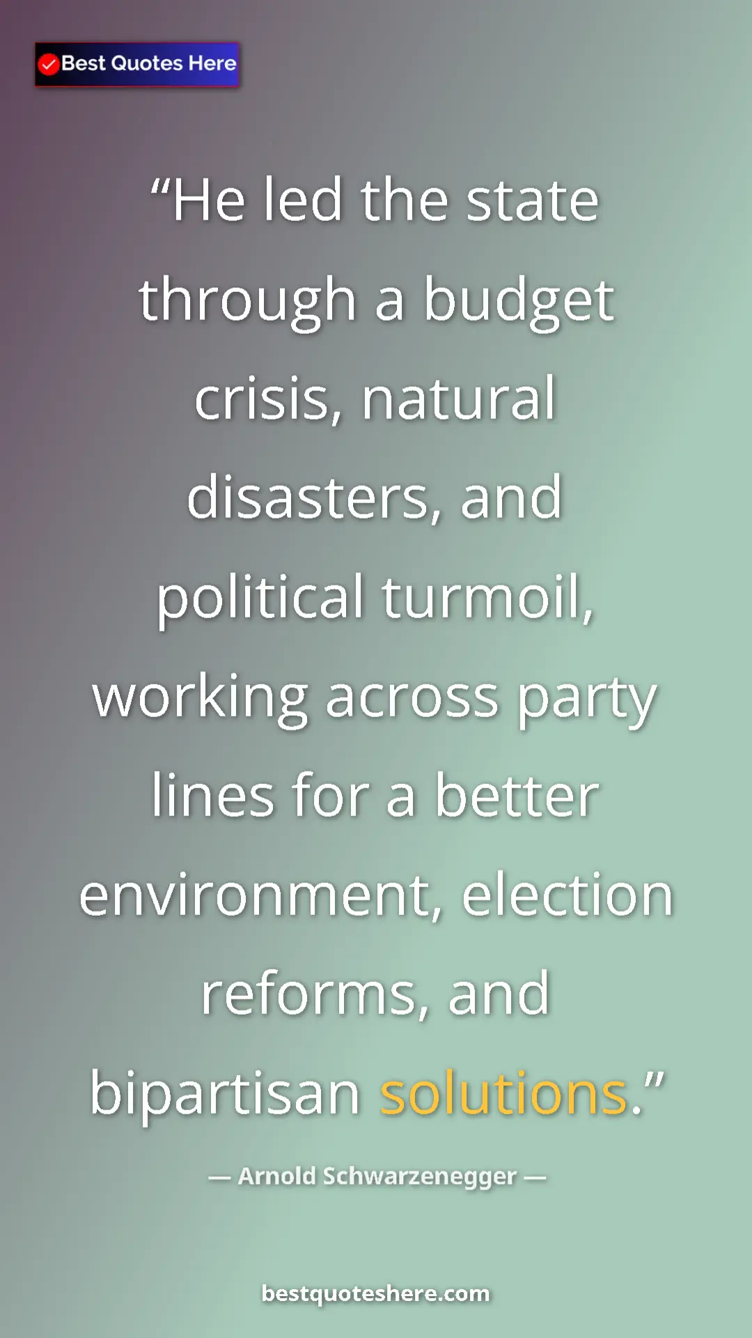 Pinterest quote poster by Arnold Schwarzenegger: "He led the state through a budget crisis, natural..."