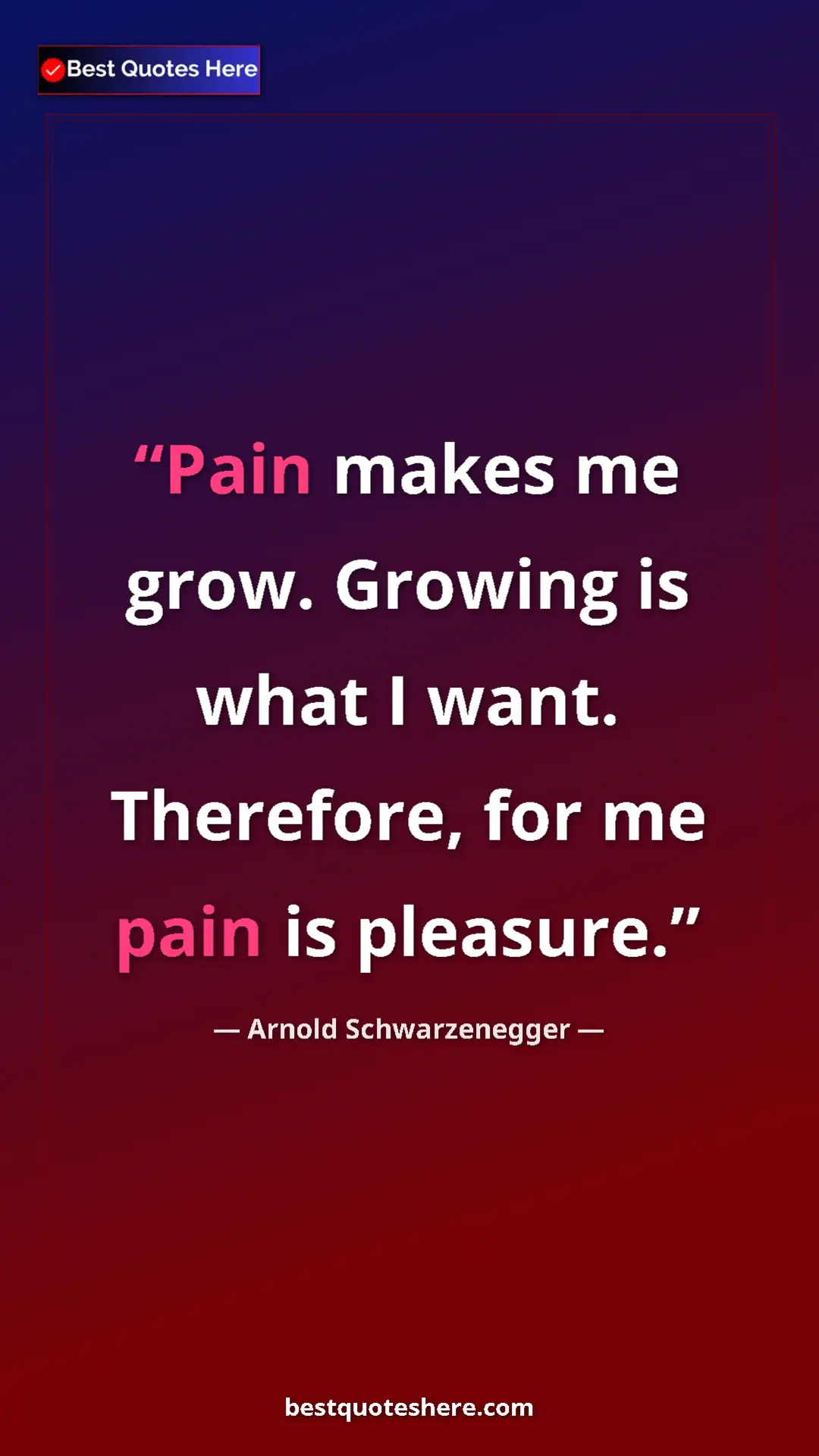 Pinterest quote poster by Arnold Schwarzenegger: "Pain makes me grow. Growing is what I want. Therefore, for..."