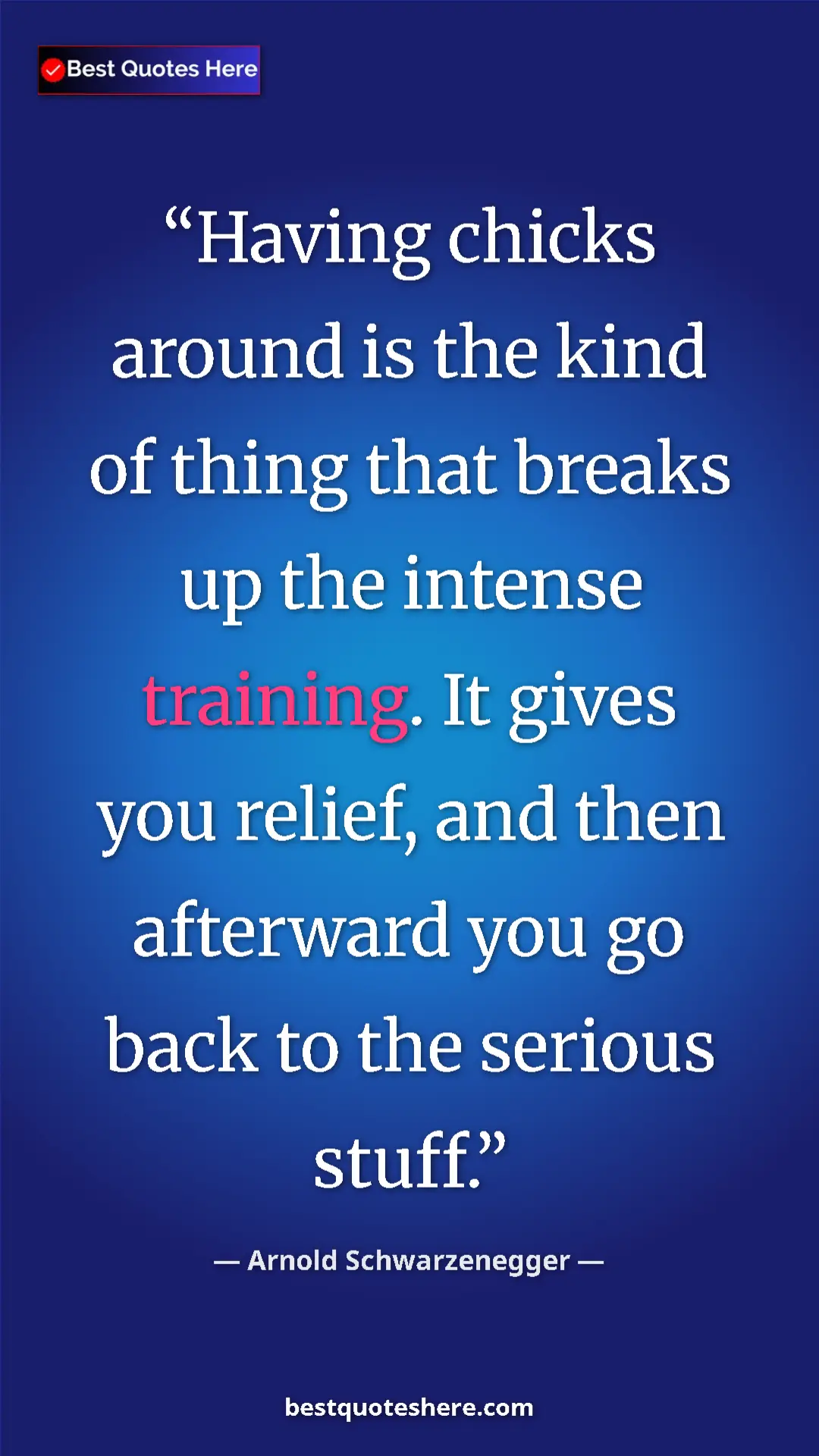 Pinterest quote poster by Arnold Schwarzenegger: "Having chicks around is the kind of thing that breaks up..."