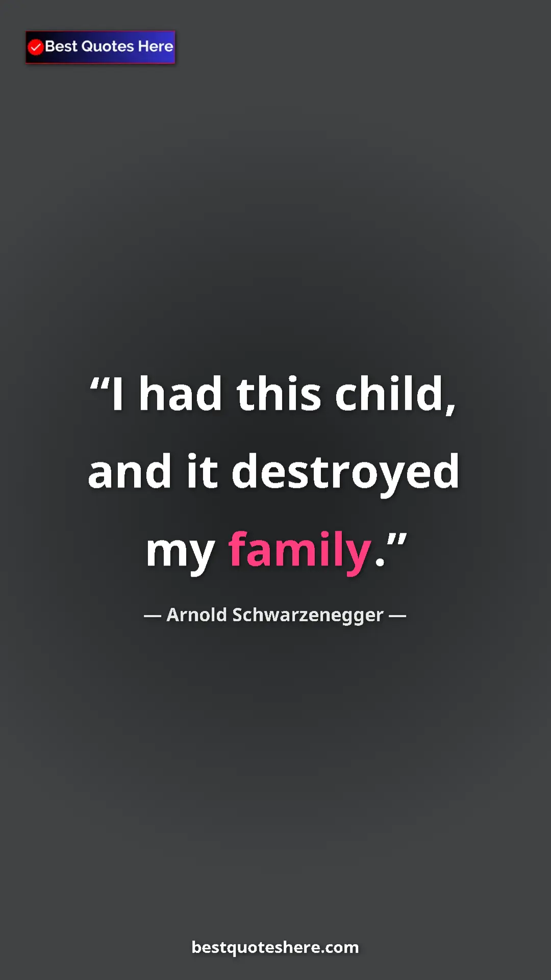 Pinterest quote poster by Arnold Schwarzenegger: "I had this child, and it destroyed my family."