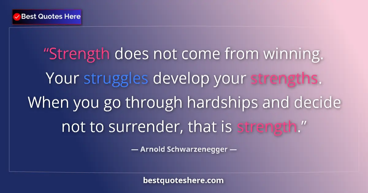 Image for the quote by Arnold Schwarzenegger: Strength does not come from winning. Your struggles develop your strengths. When you go through hard...