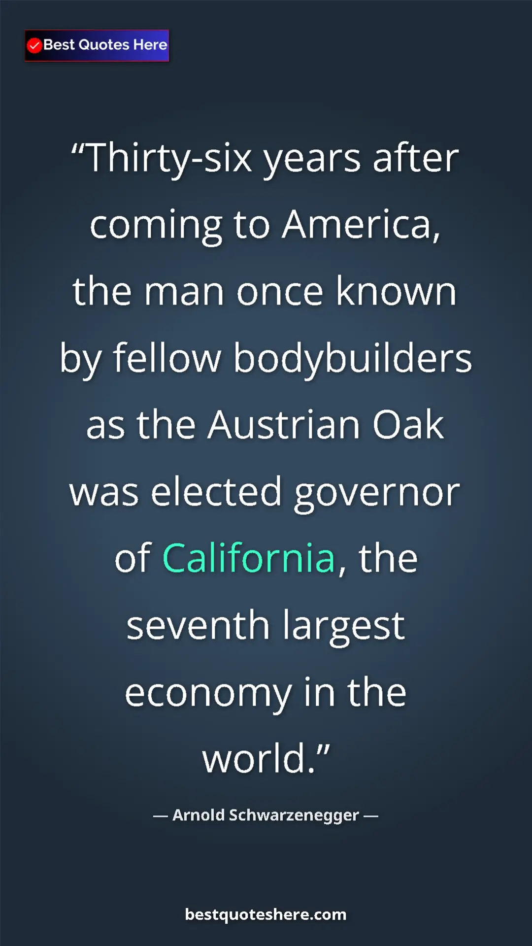 Pinterest quote poster by Arnold Schwarzenegger: "Thirty-six years after coming to America, the man once..."