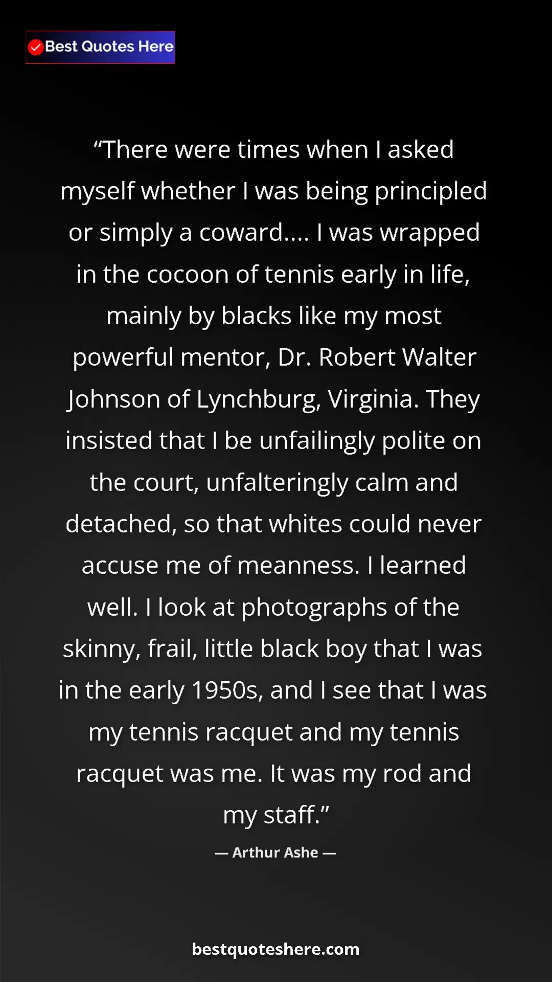Pinterest quote poster by Arthur Ashe: "There were times when I asked myself whether I was being..."