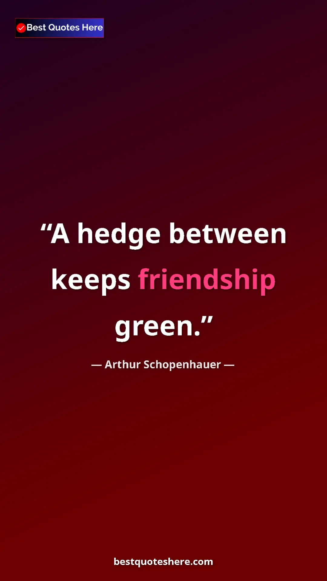 Pinterest quote poster by Arthur Schopenhauer: "A hedge between keeps friendship green."