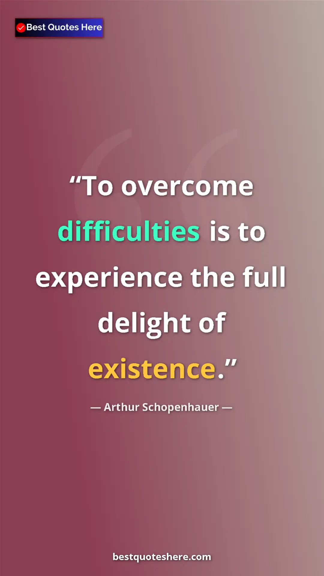Pinterest quote poster by Arthur Schopenhauer: "To overcome difficulties is to experience the full delight..."
