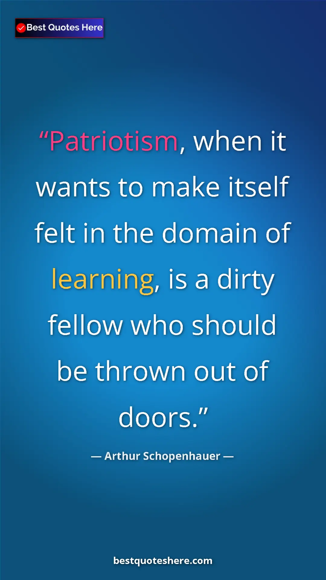 Pinterest quote poster by Arthur Schopenhauer: "Patriotism, when it wants to make itself felt in the domain..."