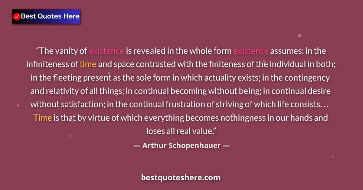 Quote by Arthur Schopenhauer: The vanity of existence is revealed in the whole form existence assumes: in the infiniteness of time...