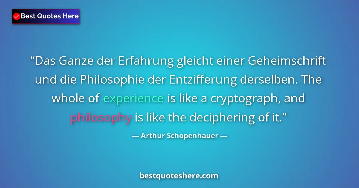 Quote by Arthur Schopenhauer: Das Ganze der Erfahrung gleicht einer Geheimschrift und die Philosophie der Entzifferung derselben. ...