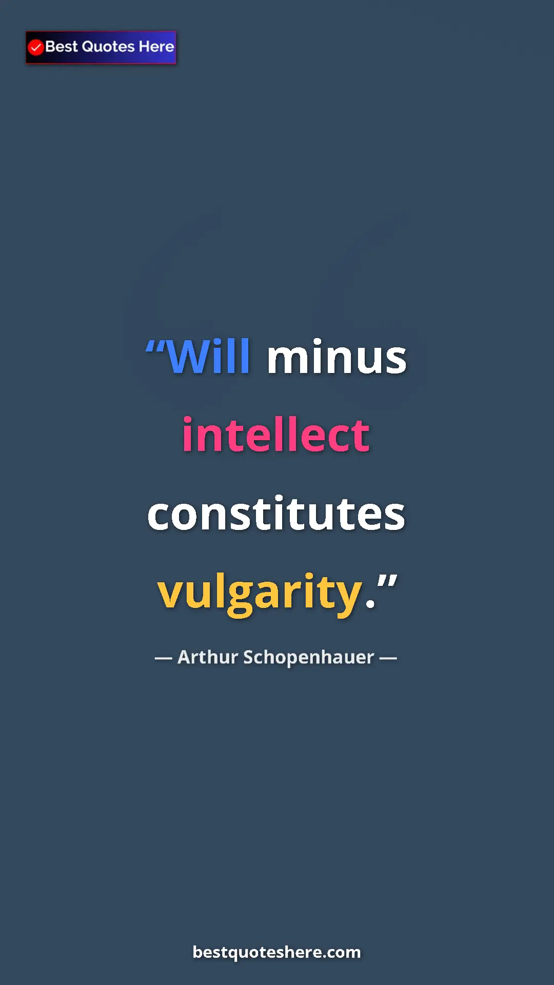 Pinterest quote poster by Arthur Schopenhauer: "Will minus intellect constitutes vulgarity."