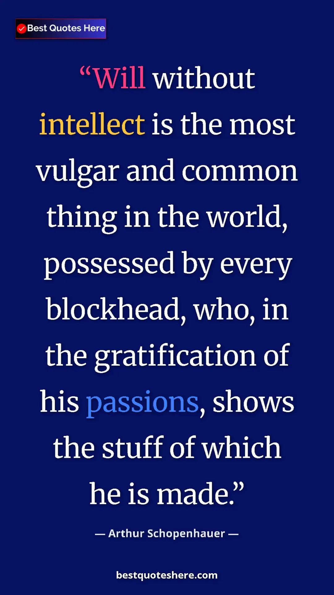 Pinterest quote poster by Arthur Schopenhauer: "Will without intellect is the most vulgar and common thing..."