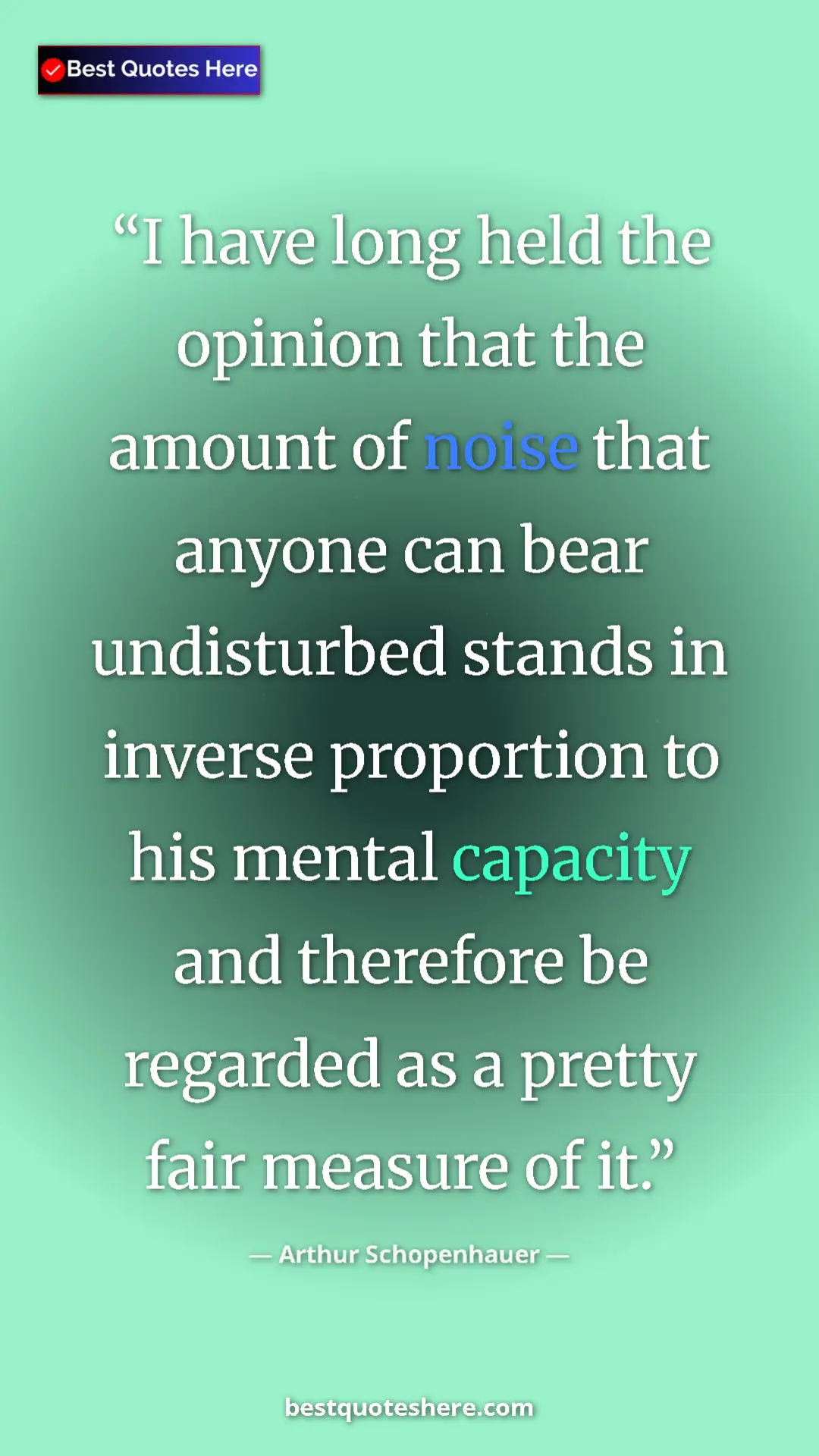 Pinterest quote poster by Arthur Schopenhauer: "I have long held the opinion that the amount of noise that..."