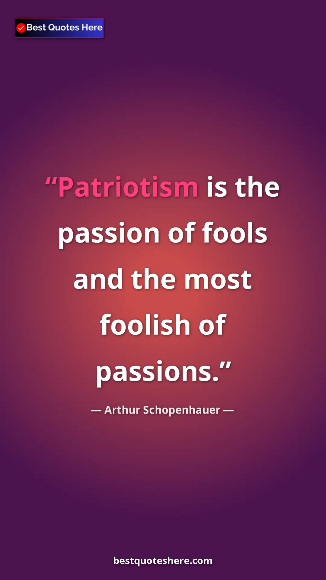 Pinterest quote poster by Arthur Schopenhauer: "Patriotism is the passion of fools and the most foolish of..."
