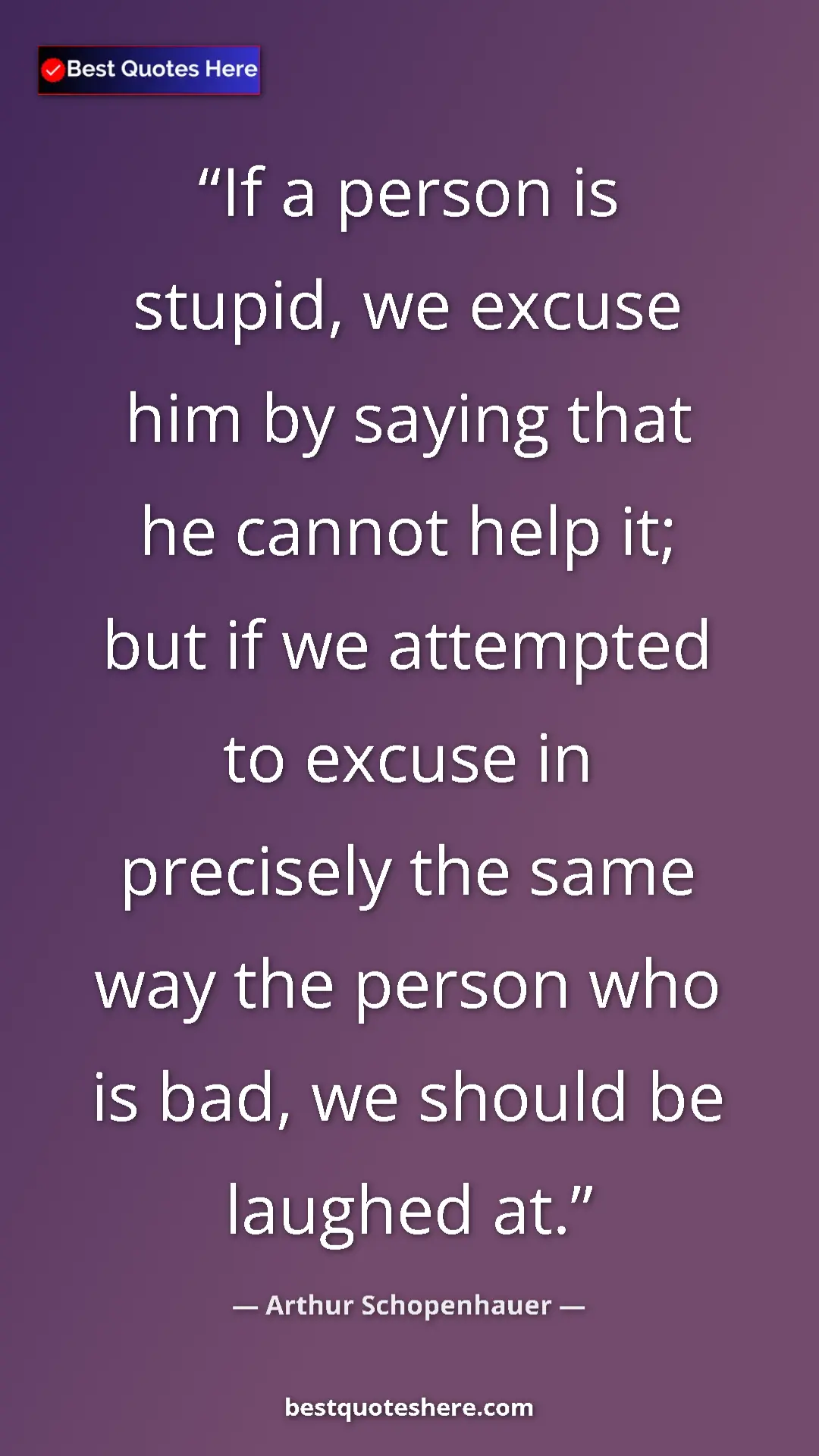 Pinterest quote poster by Arthur Schopenhauer: "If a person is stupid, we excuse him by saying that he..."