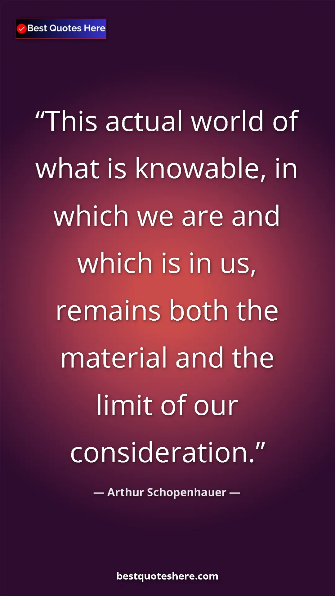 Pinterest quote poster by Arthur Schopenhauer: "This actual world of what is knowable, in which we are and..."