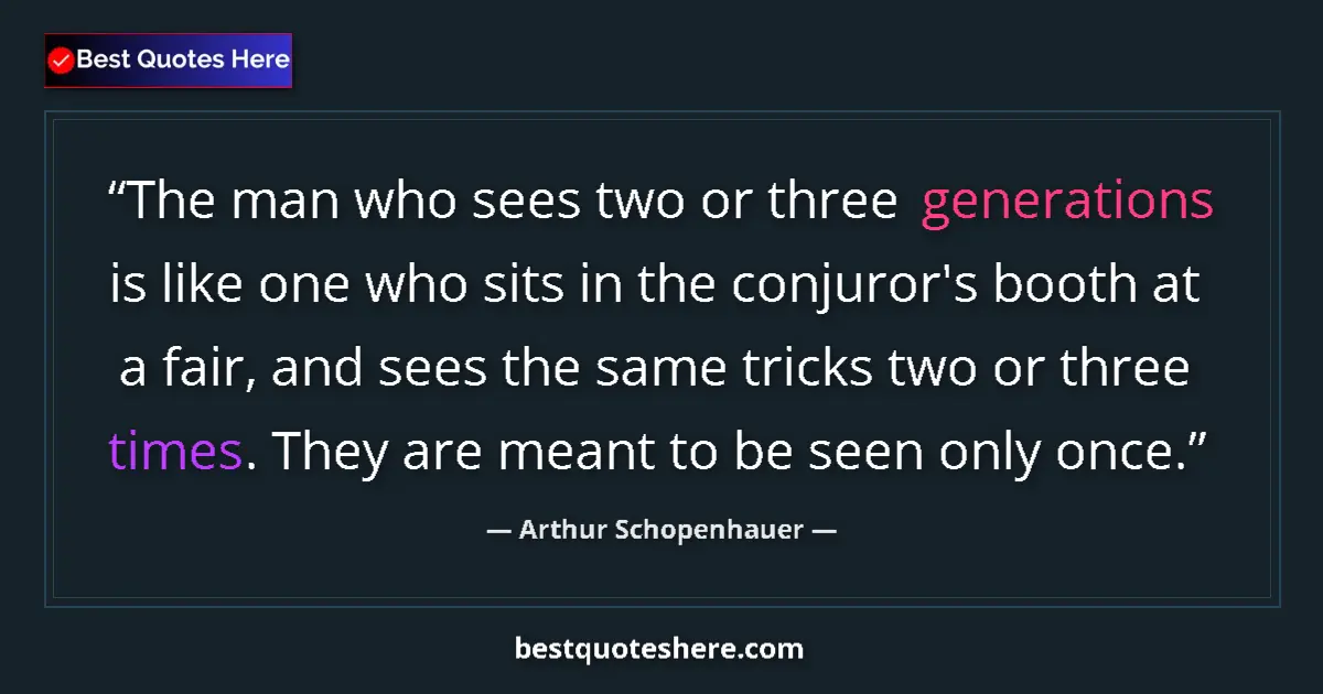 Quote by Arthur Schopenhauer: The man who sees two or three generations is like one who sits in the conjuror's booth at a fair, an...