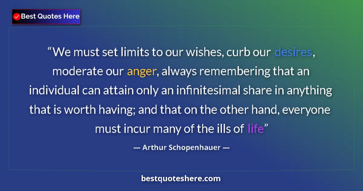 Quote by Arthur Schopenhauer: We must set limits to our wishes, curb our desires, moderate our anger, always remembering that an i...