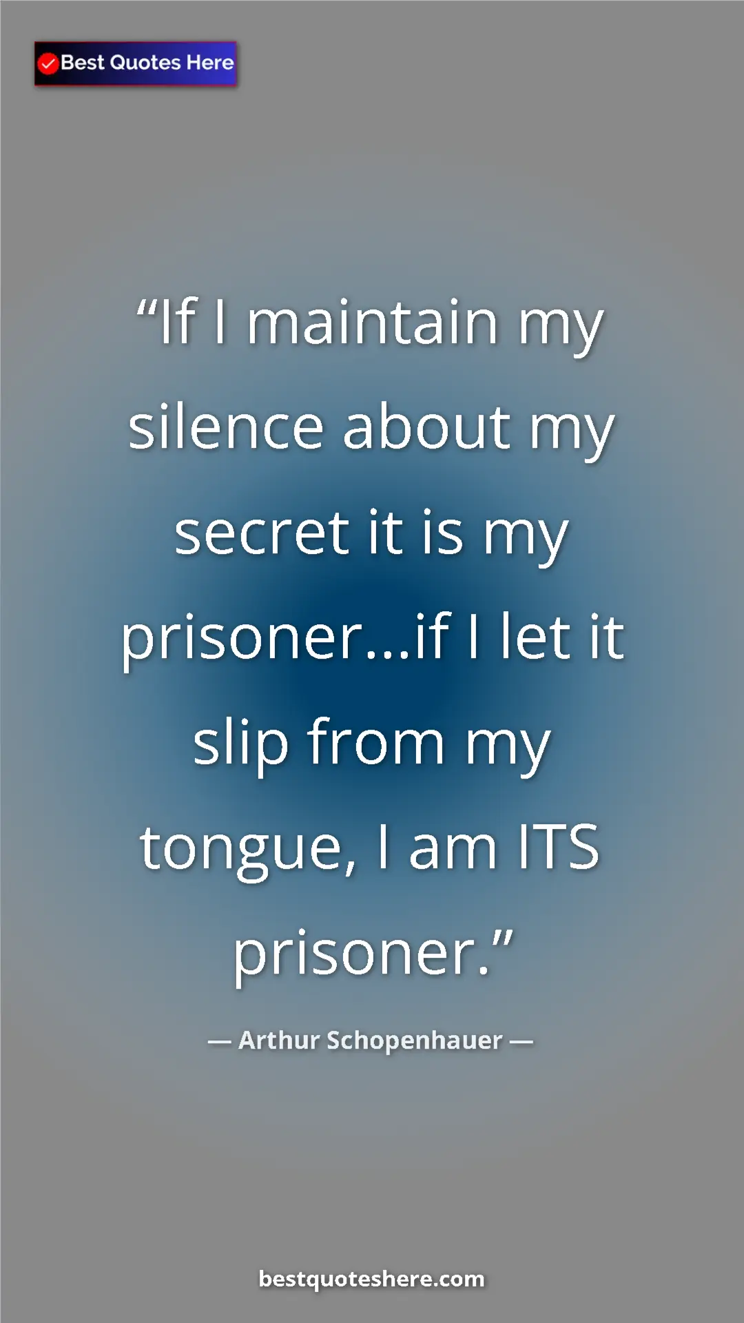 Pinterest quote poster by Arthur Schopenhauer: "If I maintain my silence about my secret it is my..."