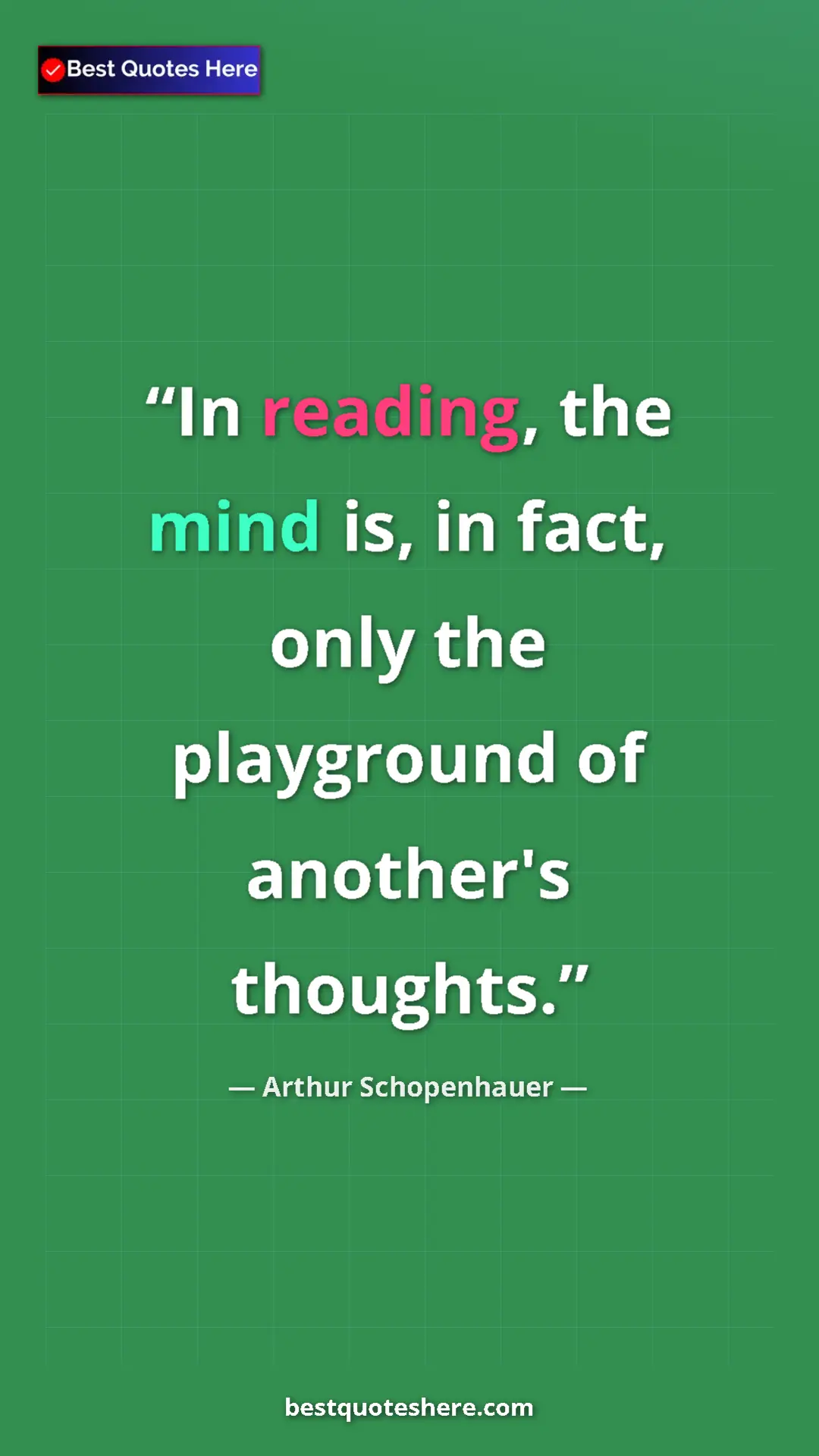Pinterest quote poster by Arthur Schopenhauer: "In reading, the mind is, in fact, only the playground of..."