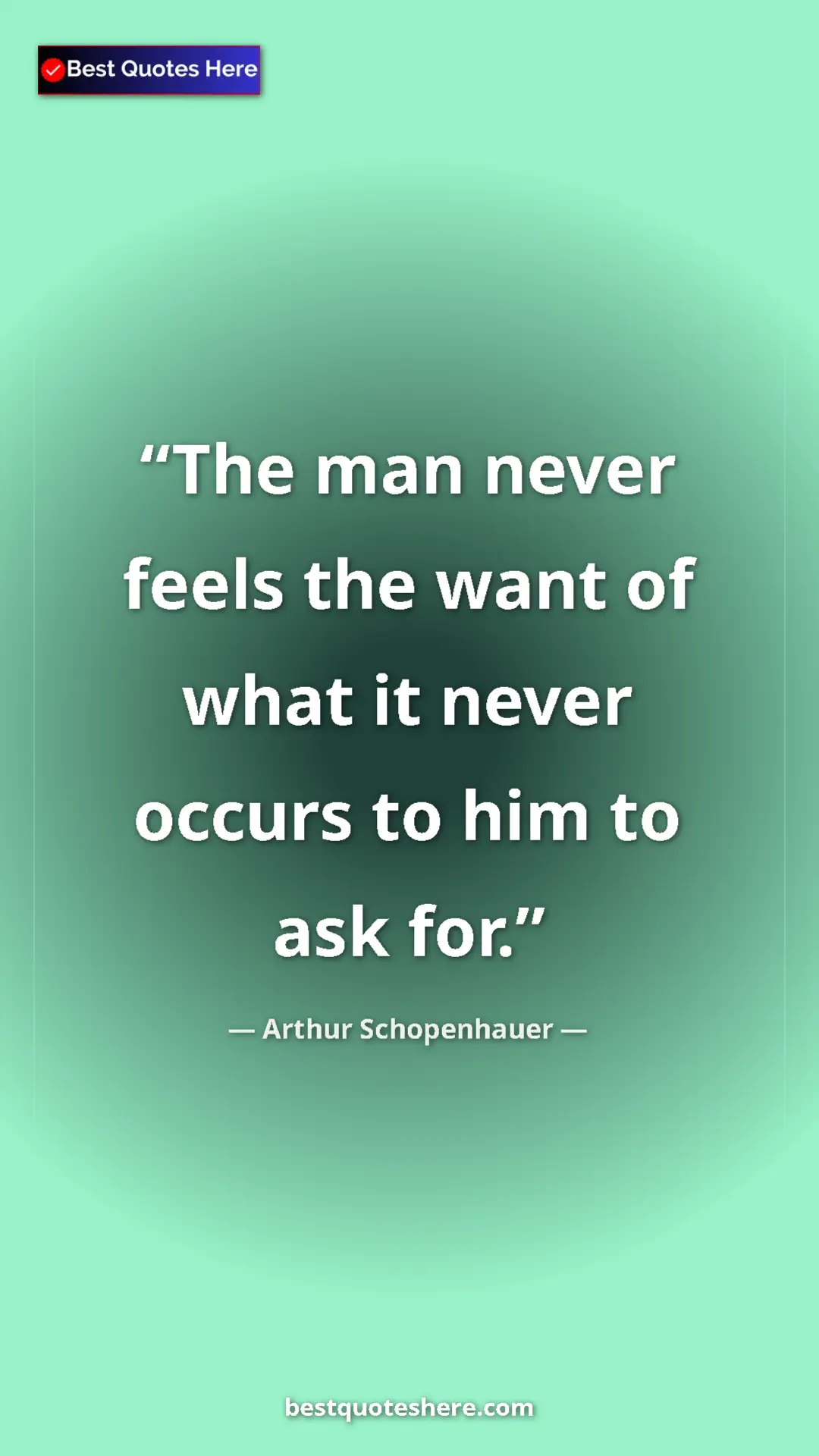 Pinterest quote poster by Arthur Schopenhauer: "The man never feels the want of what it never occurs to him..."