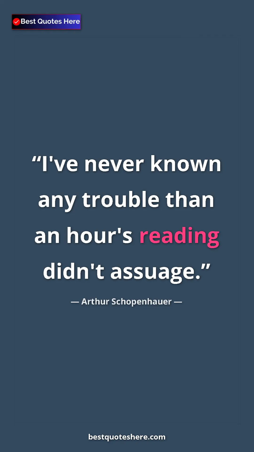 Arthur Schopenhauer Quote Card: "I've never known any trouble than an hour's reading didn't a" Pinterest quote poster by Arthur Schopenhauer: "I've never known any trouble than an hour's reading didn't a"
