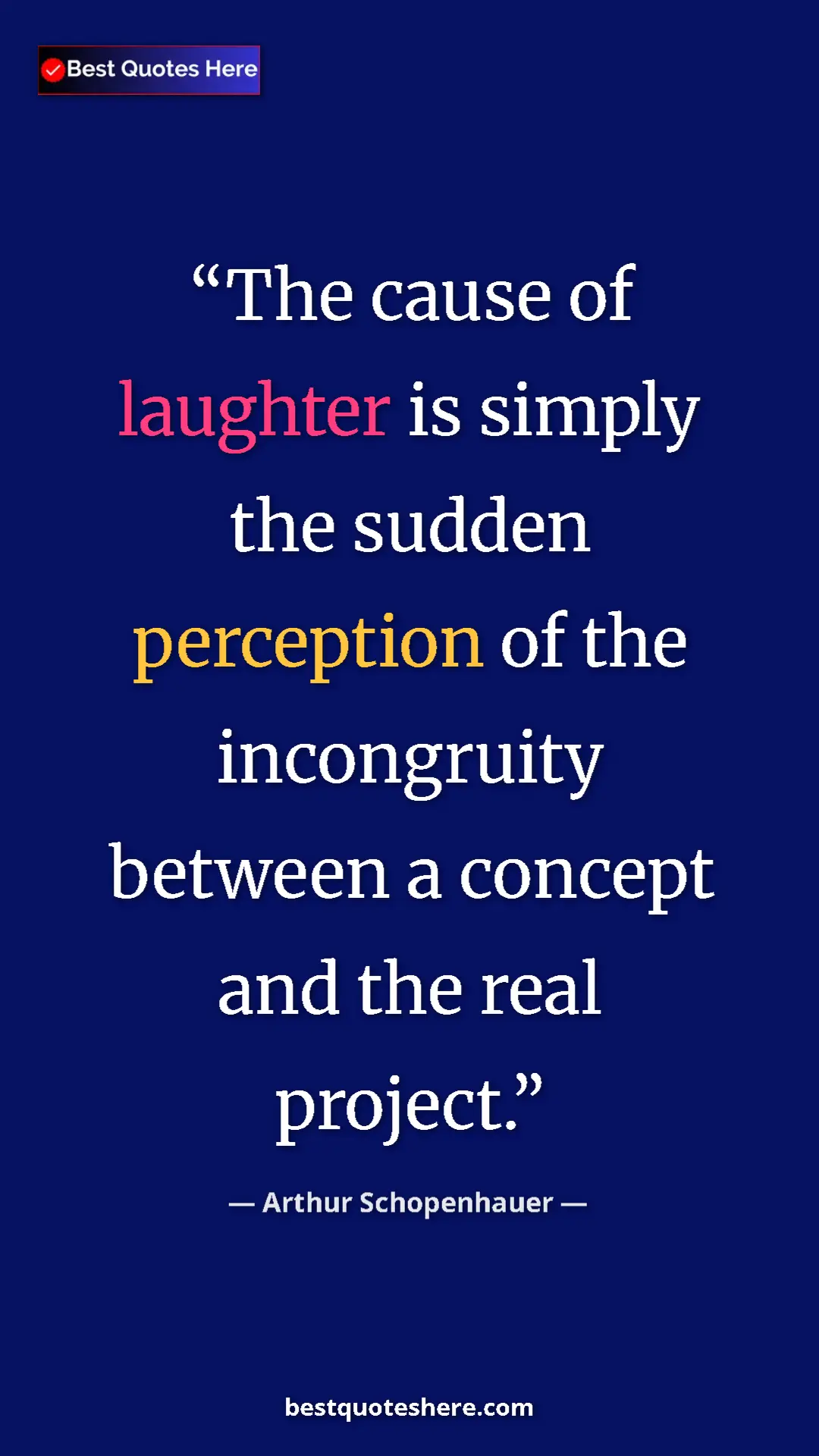 Pinterest quote poster by Arthur Schopenhauer: "The cause of laughter is simply the sudden perception of..."
