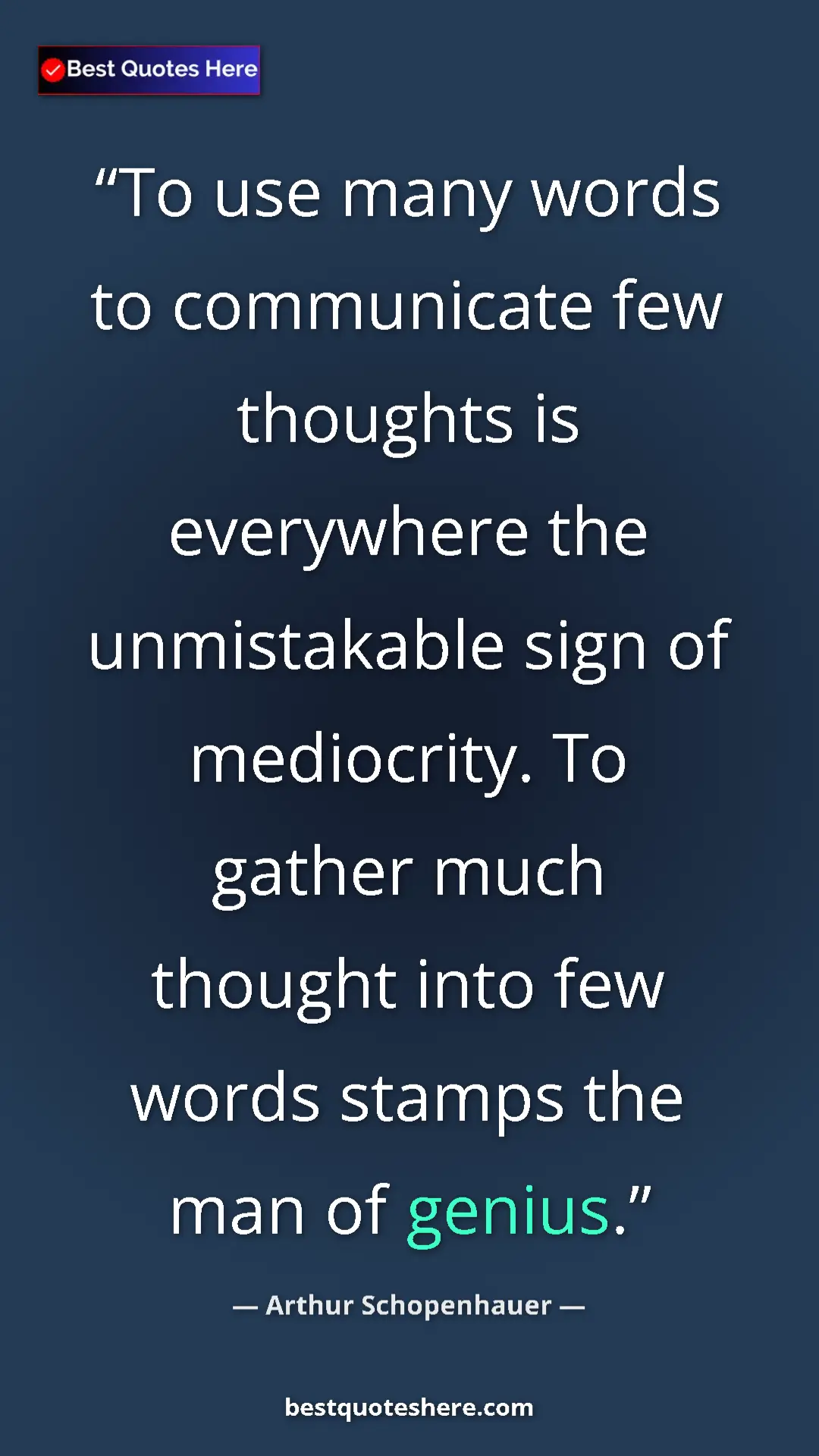 Pinterest quote poster by Arthur Schopenhauer: "To use many words to communicate few thoughts is everywhere..."