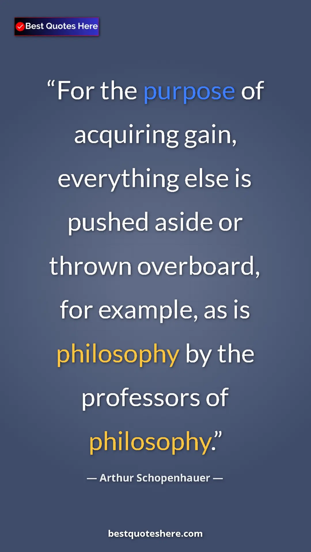 Pinterest quote poster by Arthur Schopenhauer: "For the purpose of acquiring gain, everything else is..."
