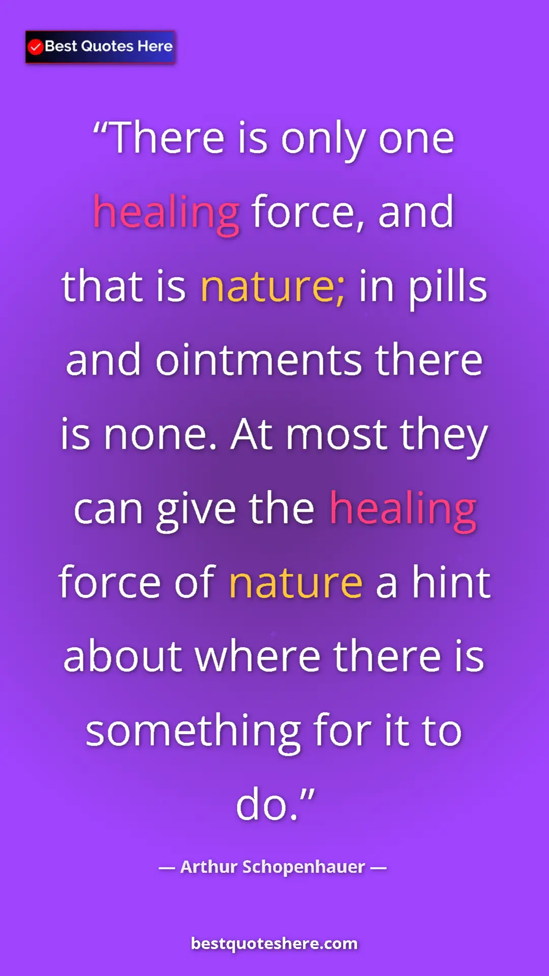Pinterest quote poster by Arthur Schopenhauer: "There is only one healing force, and that is nature; in..."