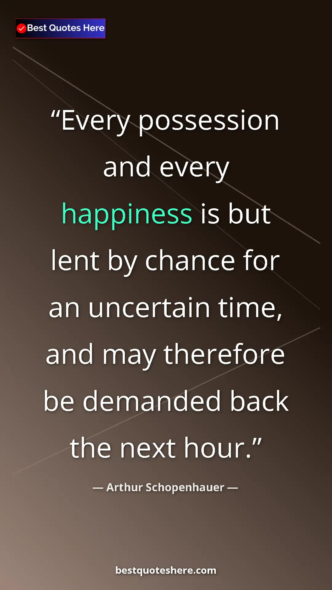 Pinterest quote poster by Arthur Schopenhauer: "Every possession and every happiness is but lent by chance..."