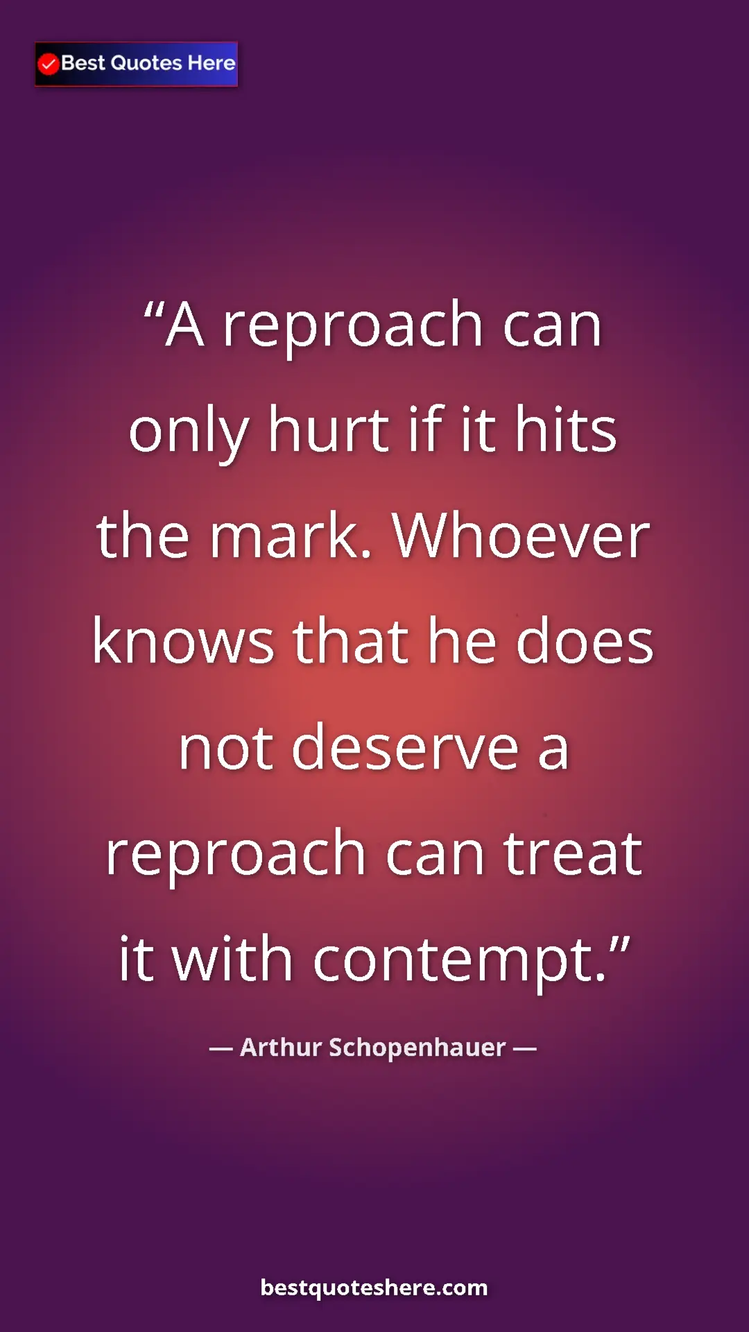 Pinterest quote poster by Arthur Schopenhauer: "A reproach can only hurt if it hits the mark. Whoever knows..."