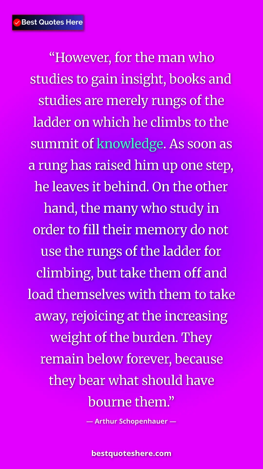 Pinterest quote poster by Arthur Schopenhauer: "However, for the man who studies to gain insight, books and..."