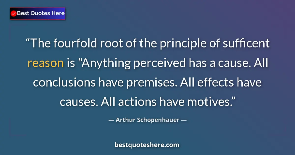 Quote by Arthur Schopenhauer: The fourfold root of the principle of sufficent reason is 