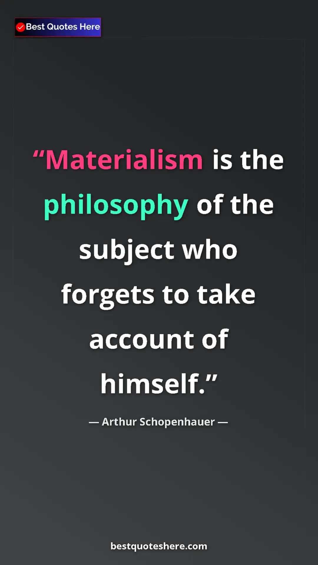 Pinterest quote poster by Arthur Schopenhauer: "Materialism is the philosophy of the subject who forgets to..."