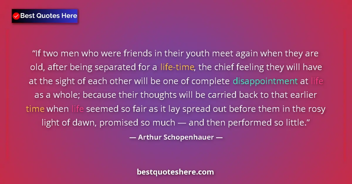 Quote by Arthur Schopenhauer: If two men who were friends in their youth meet again when they are old, after being separated for a...