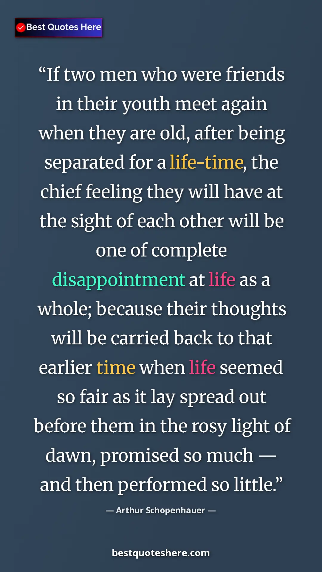 Pinterest quote poster by Arthur Schopenhauer: "If two men who were friends in their youth meet again when..."