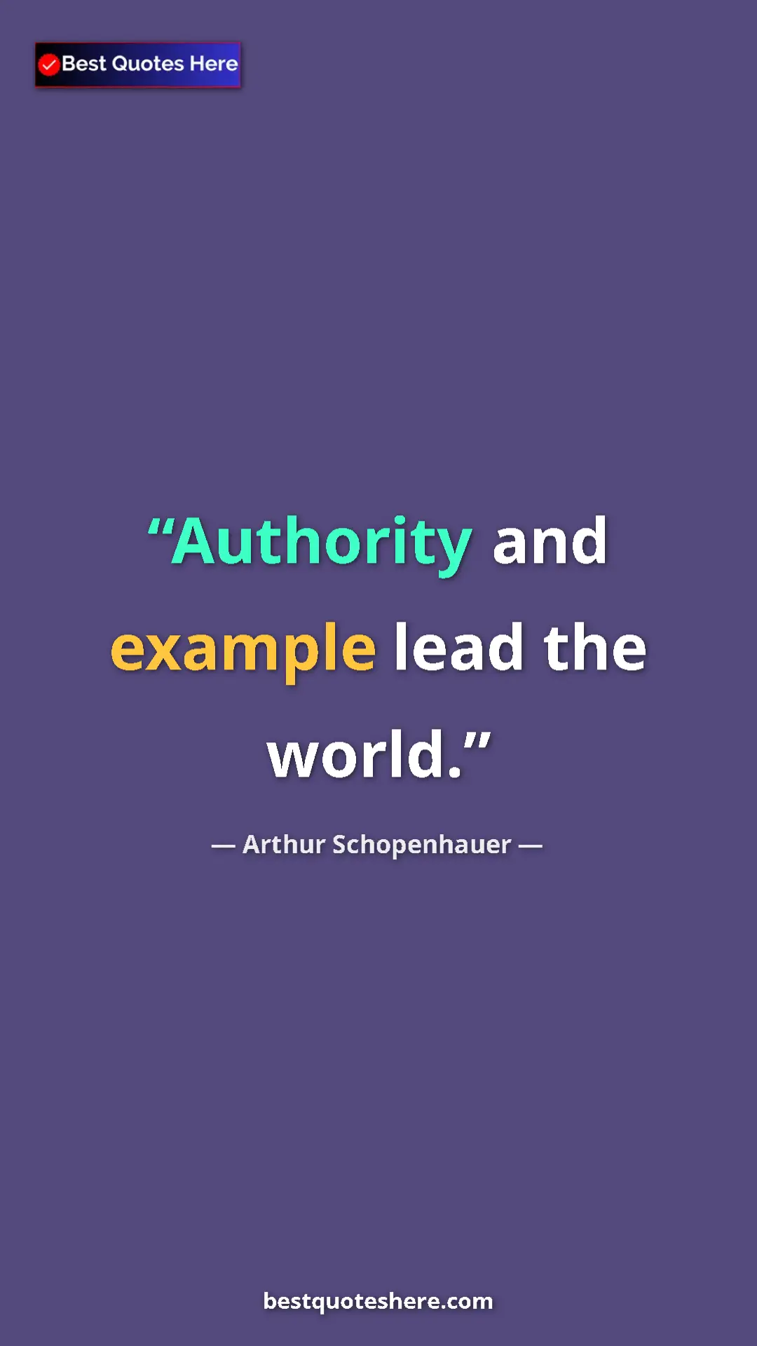 Pinterest quote poster by Arthur Schopenhauer: "Authority and example lead the world."