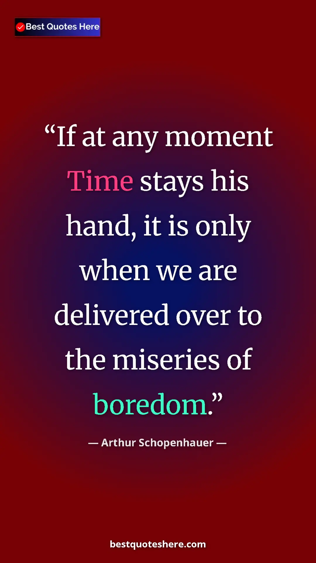 Pinterest quote poster by Arthur Schopenhauer: "If at any moment Time stays his hand, it is only when we..."