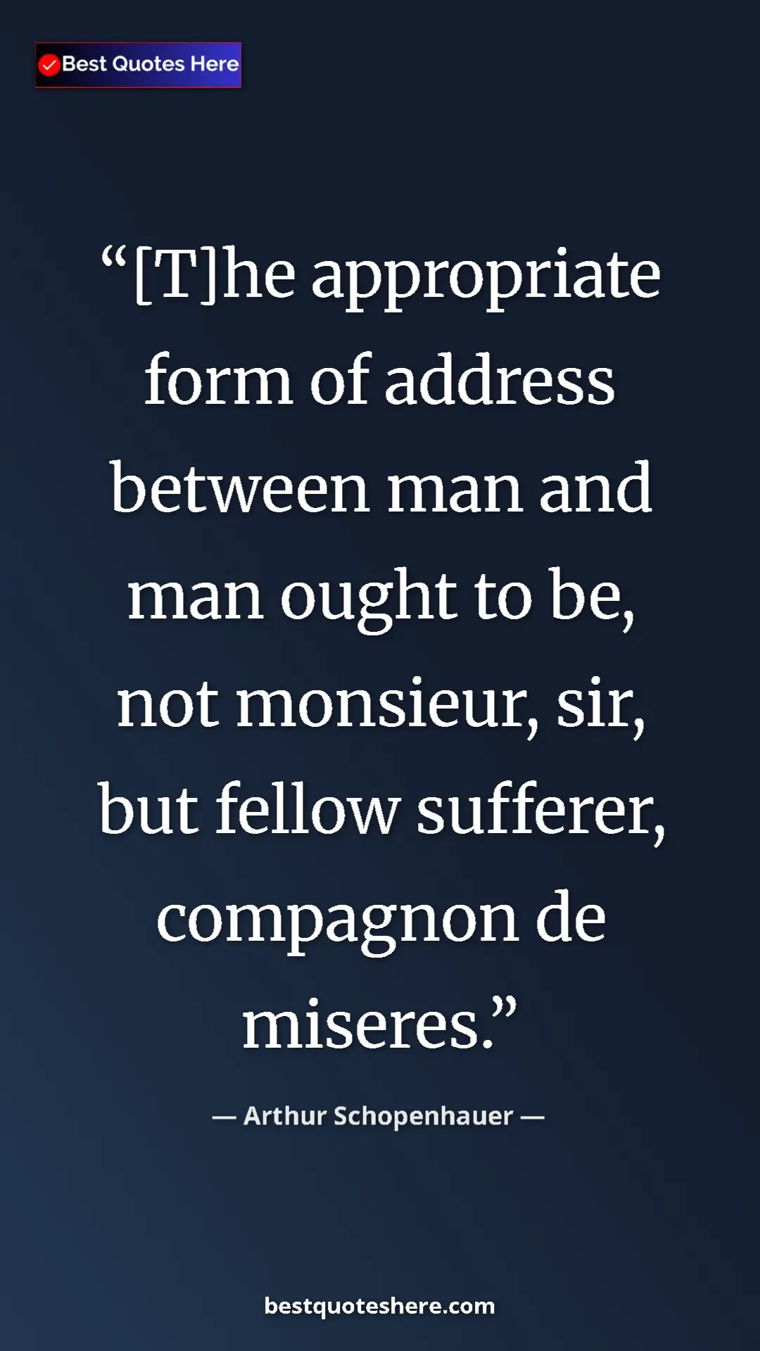 Pinterest quote poster by Arthur Schopenhauer: "[T]he appropriate form of address between man and man ought..."