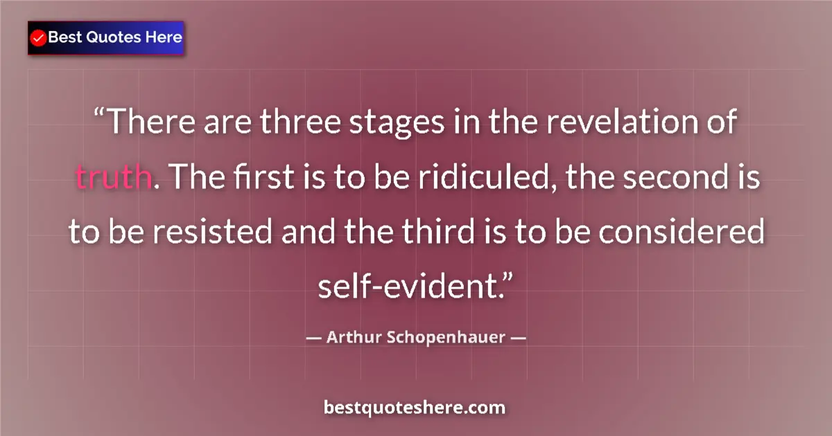 Image for the quote by Arthur Schopenhauer: There are three stages in the revelation of truth. The first is to be ridiculed, the second is to be...