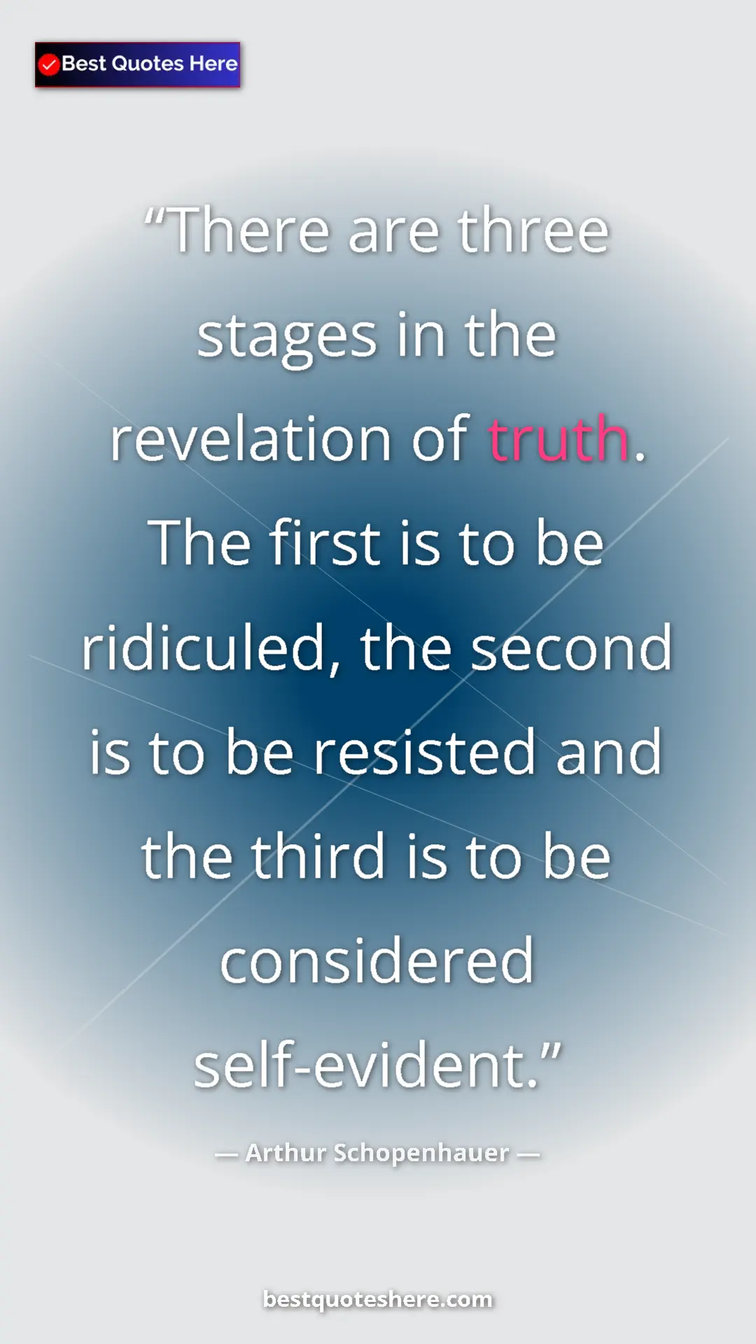 Pinterest quote poster by Arthur Schopenhauer: "There are three stages in the revelation of truth. The..."