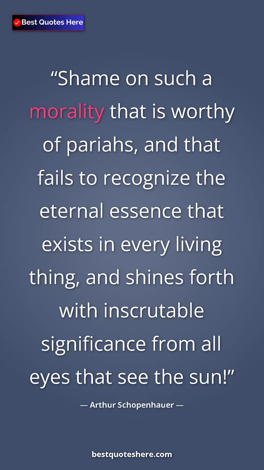 Pinterest quote poster by Arthur Schopenhauer: "Shame on such a morality that is worthy of pariahs, and..."