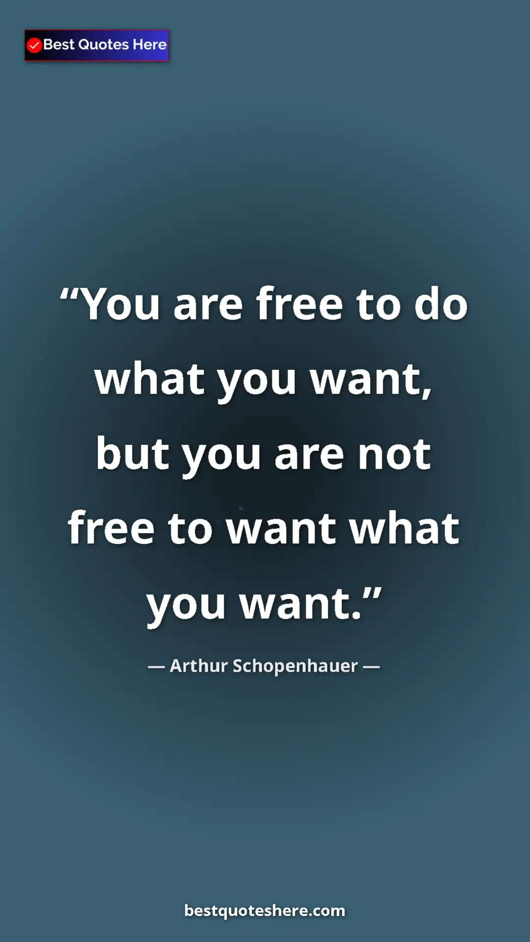 Arthur Schopenhauer Quote Card: "You are free to do what you want, but you are not free to..." Pinterest quote poster by Arthur Schopenhauer: "You are free to do what you want, but you are not free to..."