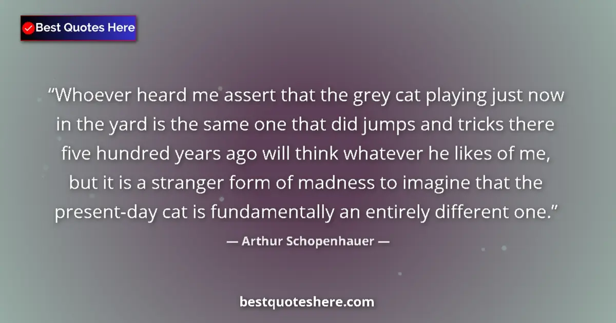 Image for the quote by Arthur Schopenhauer: Whoever heard me assert that the grey cat playing just now in the yard is the same one that did jump...