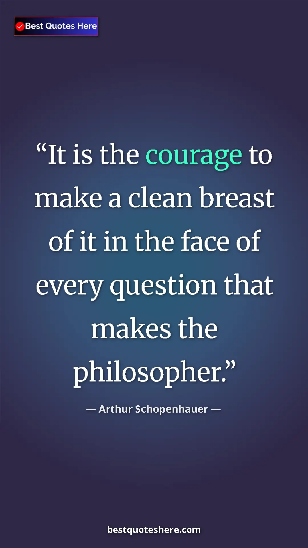 Pinterest quote poster by Arthur Schopenhauer: "It is the courage to make a clean breast of it in the face..."