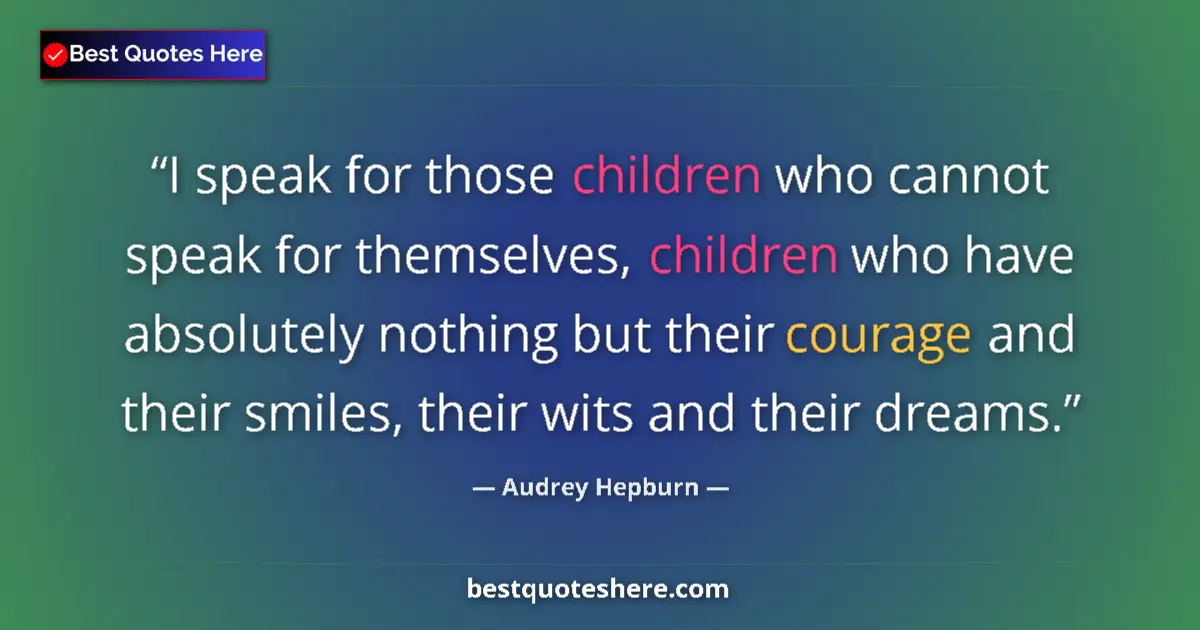 Quote by Audrey Hepburn: I speak for those children who cannot speak for themselves, children who have absolutely nothing but...